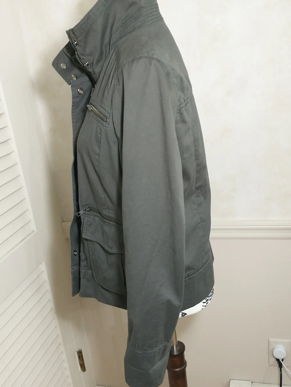J Crew 100% Cotton Dark Khaki Funnel Neck Jacket, Size M, Fall Trendy Essential‎